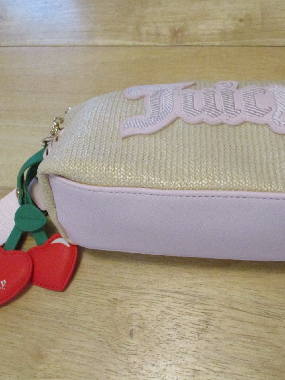 Juicy Couture Clutch Bag Wrist Strap Purse Cherry Bag Charm Logo Zip Pull NWOT